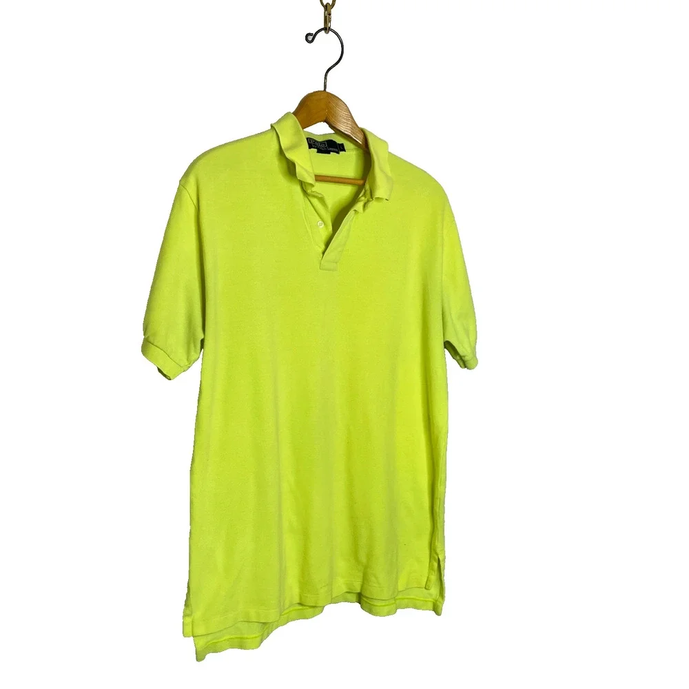 Men's Large Ralph Lauren Neon Yellow Cotton Polo Short Sleeve Shirt